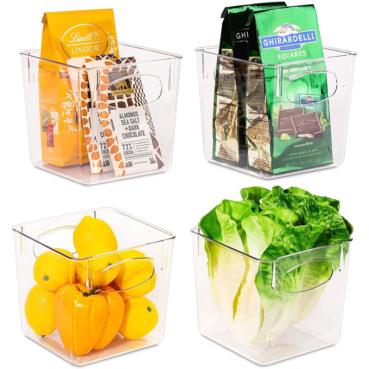 Sorbus 2 Pack Big Square Fridge Bin with Handles, Clear