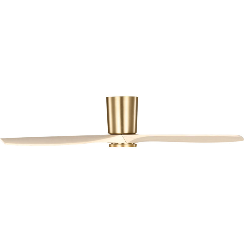Seyra Smart Hugger LED Ceiling Fan, 52" Wide, Burnished Brass, Washed White Oak