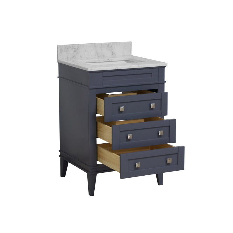 Ensemble de meuble-lavabo simple 24 po avec comptoir en marbre Carrara gris Francfort, Gris marine, Marbre de Carrare