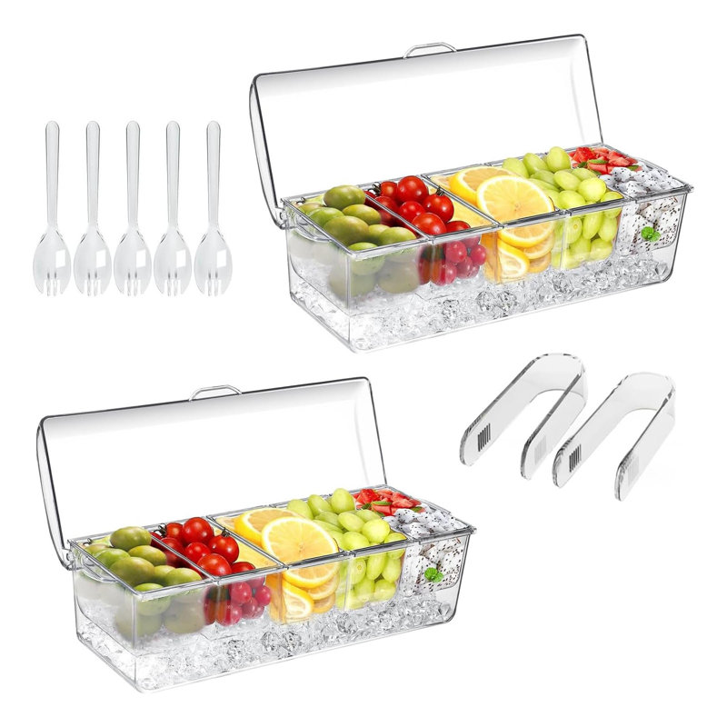 Serviteur de récipients à condiments réfrigérés Didadi, 2 grands paniers à condiments glacés avec couvercles pour 5 compartiments amovibles (plateaux de service, plateau à fruits et à garniture pour articles de fête et bar)