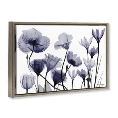 «Dusk Delight Blue Florals», art mural sur toile flottante grise, design par Albert Koetsier