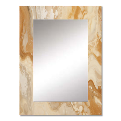 Cream Marbled Melody IV - Abstract Large Mirror, Beige Unique Wall Mirror Decor, Printed Metal Art