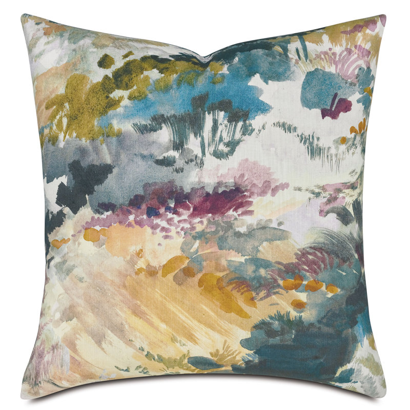 Blenheim Painterly Decorative Pillow, Square 22", Blue/White/Yellow Abstract