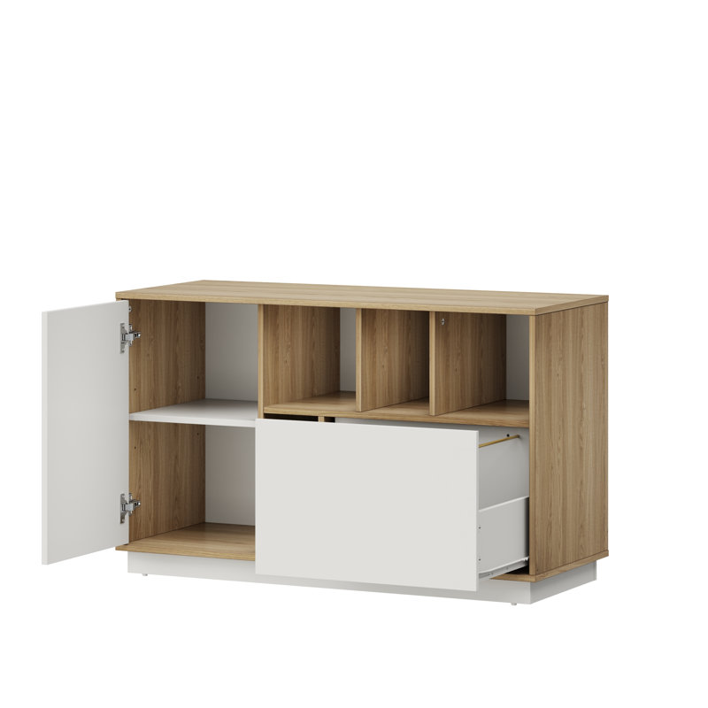 Crain 39"W - Modern File Storage Cabinet With  Adjustable Shelves and Open Storage For Home Office, Light Walnut