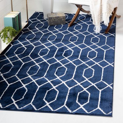Glam Navy Blue Silver Area Rug