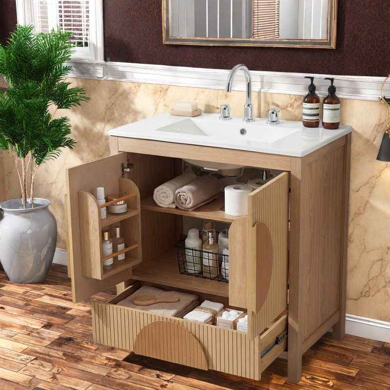 Dans le meuble-lavabo et le lavabo, rangement moderne en bois MDF pour petite maison