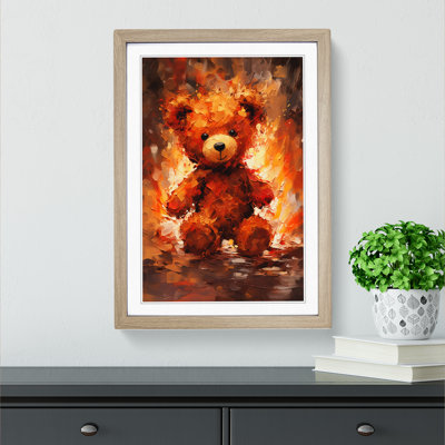 Teddy Bear Action Painting - Single Picture Frame Print on Wood