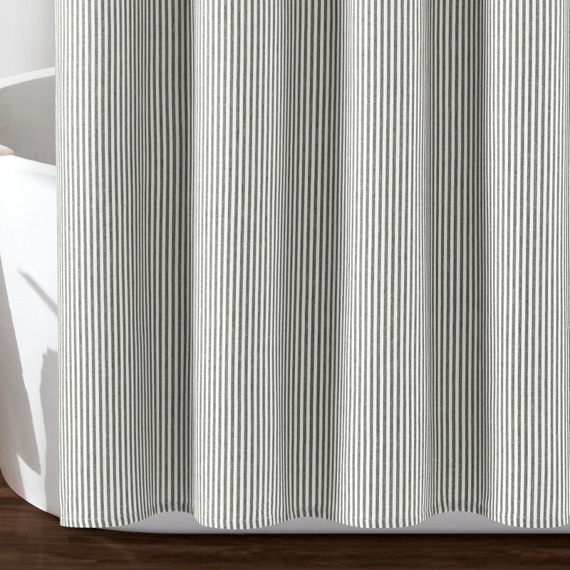 Jamaury Cotton Blend Striped Shower Curtain, Grey