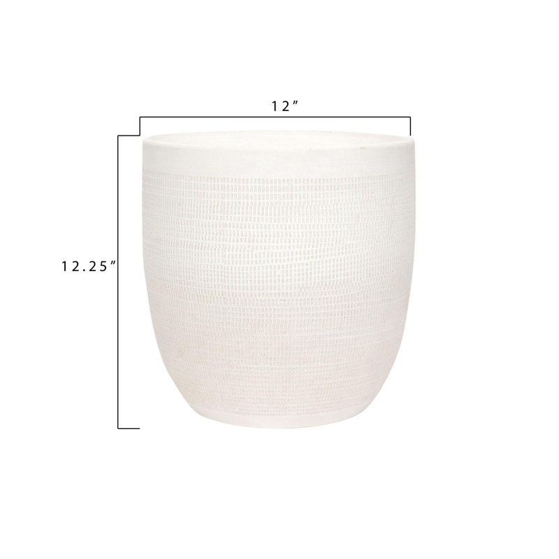 Coastal Embossed Textured Stoneware Planter, White
