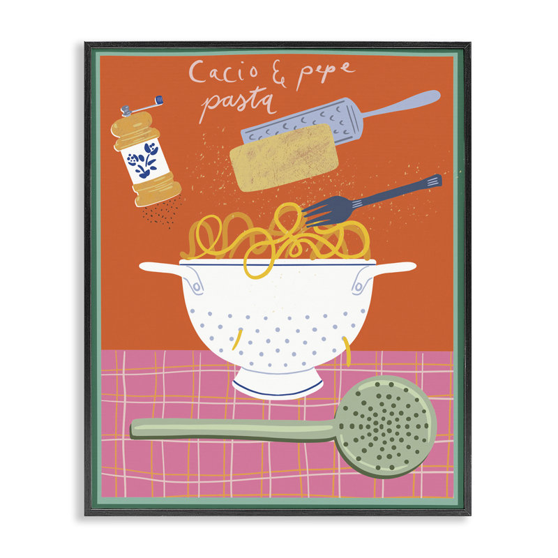  Art rétro de giclée de pâtes italiennes rétro par Jo Reid, H 30 po x l 24 po, Giclée encadrée noir minuit