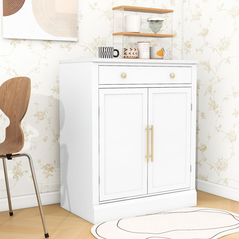 Garde-manger avec plateau en faux marbre, tablettes réglables, tiroir coulissant et armoire de cuisine, Blanc