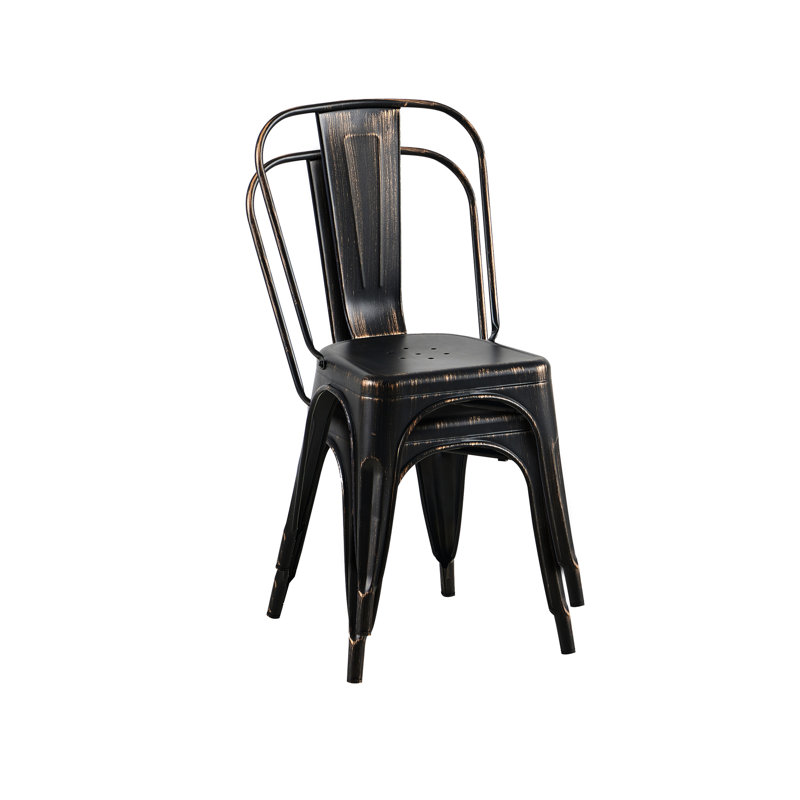 Lot de 4 chaises de salle à manger empilables en métal noir mat sablé, hauteur du siège 18 pouces, style industriel, pour restaurants, espaces intérieurs et extérieurs.