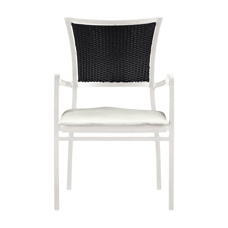 Aire Stacking Patio Dining Armchair With Cushions, No Welt, Natural White, Chalk / Black