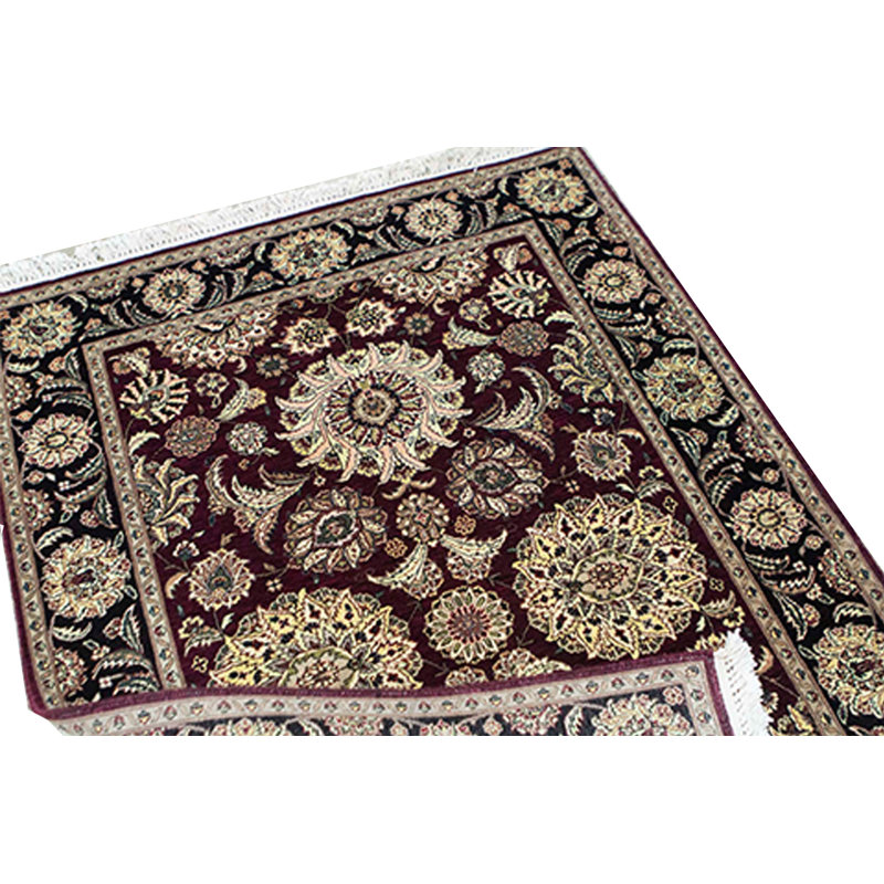 Tapis oriental en laine noué à la main Manchuria - rouge / noir / beige