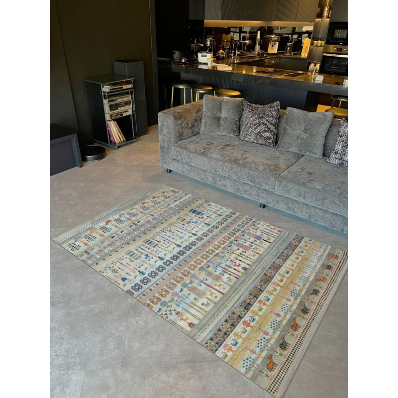Tapis décoratif multicolore à motif ethnique et à motifs d'animaux Barcelona Collection Barcelona