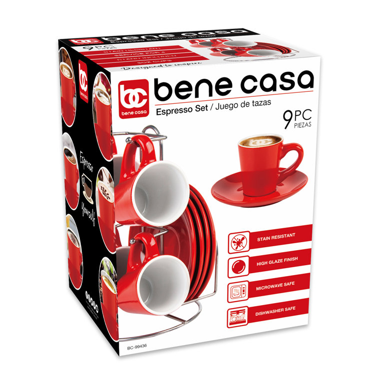 Bene Casa 9-pc Espresso set w/ Metal Stand, 4 espresso cup set, cup 