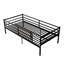 Structure de lit plateforme moderne en métal noir avec rails de sécurité et rangement sous le lit - aucun sommier requis
