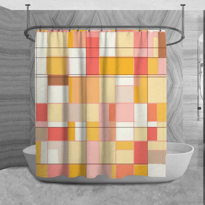 Kryslin Shower Curtain Pattern Bath Mat Bathroom Decor Orange/Pink
