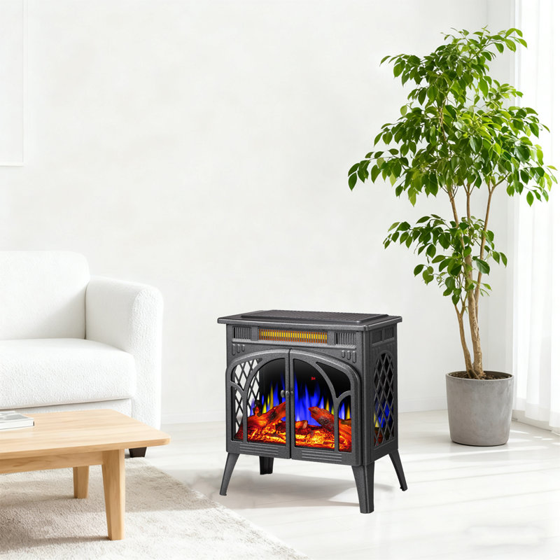 25"Electric Fireplace Heater With Remote,Cathedral Style,Multiple Flame Effects&Log Colors,Adjustable Brightness/Heating,Overheat Safety,