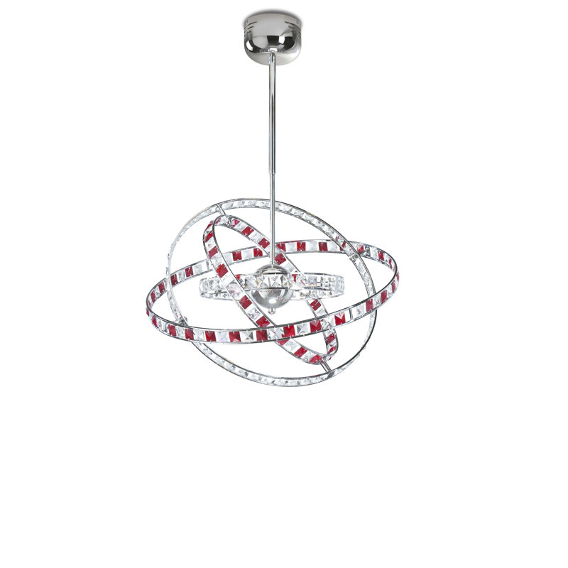Geometric Pendant Light 10 Flame, Crystal, red and polished chrome