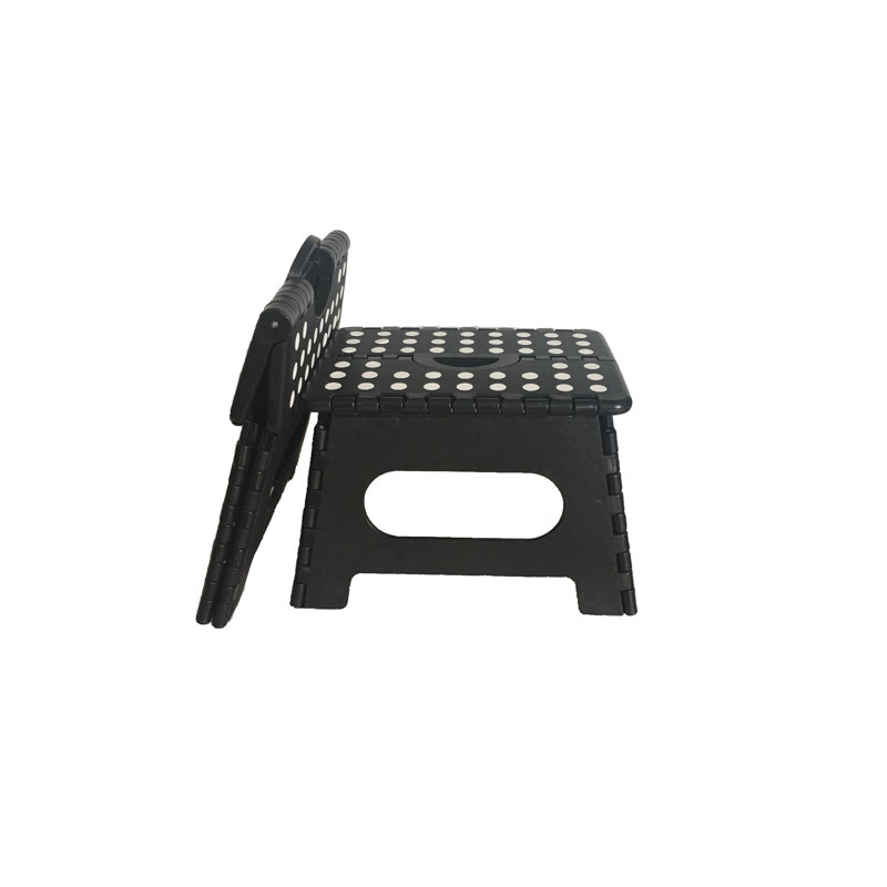 Black Foldable Plastic Step Stool with Antislip Vinyl Tread