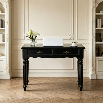 French-style Retro Black Rubberwood Writing Desk