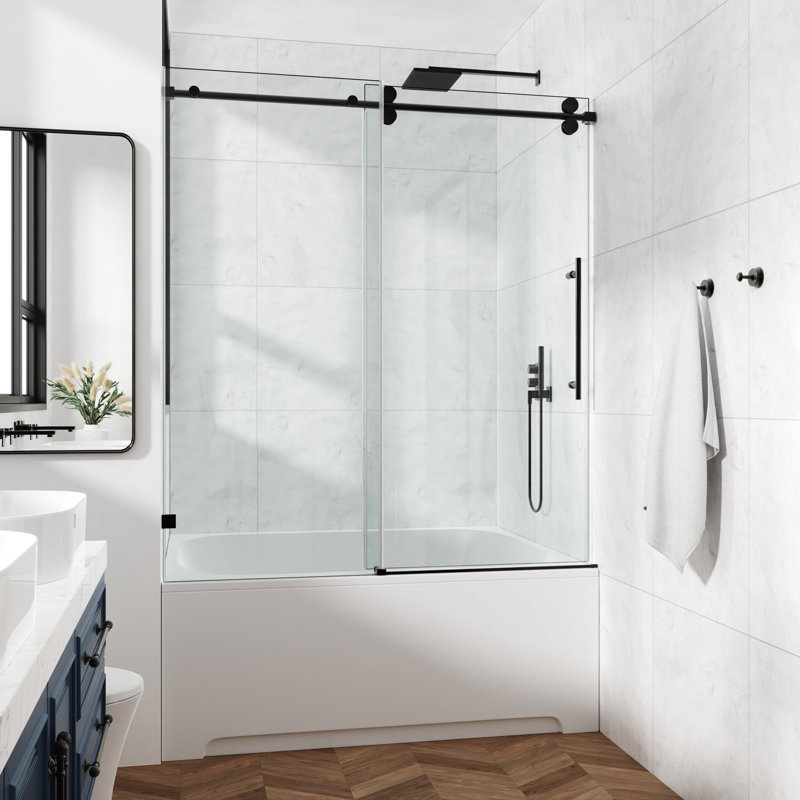 Porte de douche fixe et coulissante sans cadre avec verre trempé SGCC et quincaillerie en acier inoxydable 304