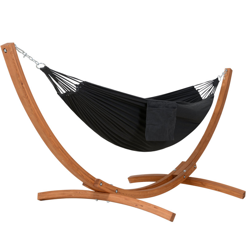 Hamac d'extérieur avec support en bois, Gris