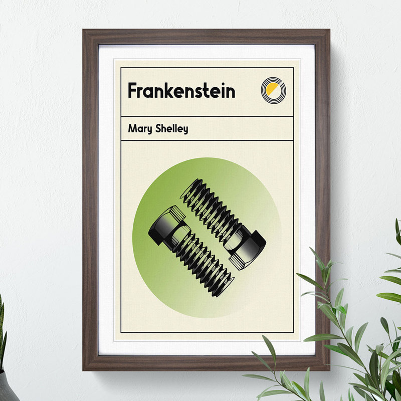 Book Cover Frankenstein Mary Shelley - Picture Frame Graphic Art, Walnut, 48cm H x 36cm W x 2cm D