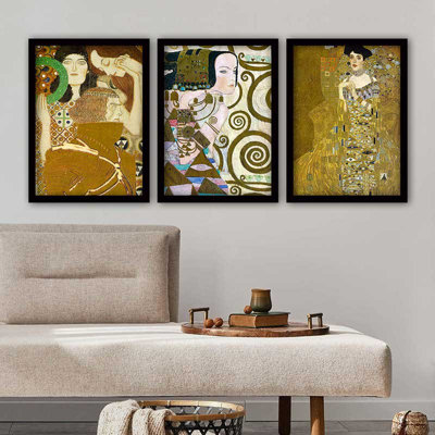 Elegant Decorative Framed Painting Set (3 Pieces), 13.8 x 17.7 inches Each | 100% Wooden with 100% Polystyrene Frame (Thickness: 0.8 inches) | UV Digital Printing, Perfect for Living Room & Home Décor