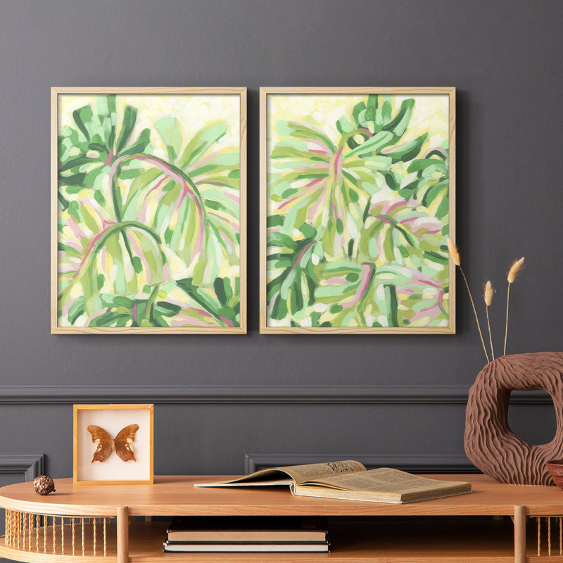 Impression encadrée Expressive Palms I-Premium - prête à être accrochée - aucun clou requis - aucun clou requis, Bois naturel