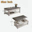 Table basse à plateau relevable avec tablette fixe - 3 plateaux de rangement cachés, plateau de table en bois massif fabriqué à la main, table de salon polyvalente à deux niveaux, brun antique et blanc antique