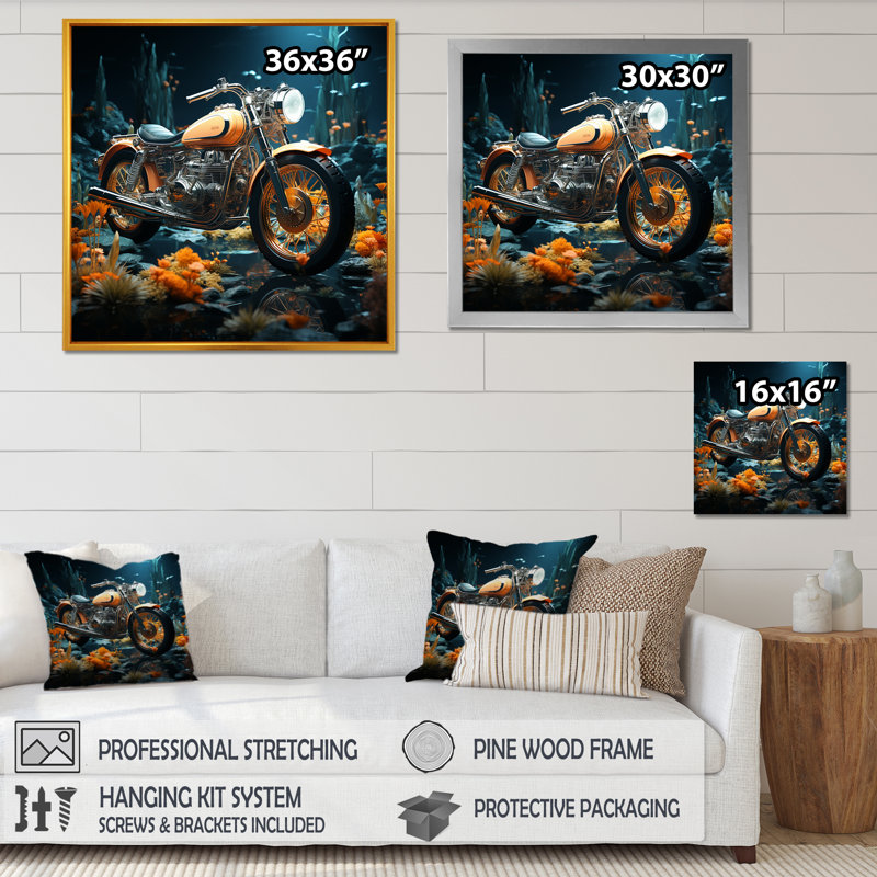 «Rustic Motocyle Bike Memory» sur toile, H 36 po x l 36 po x P 1,5 po, Cadre flottant noir