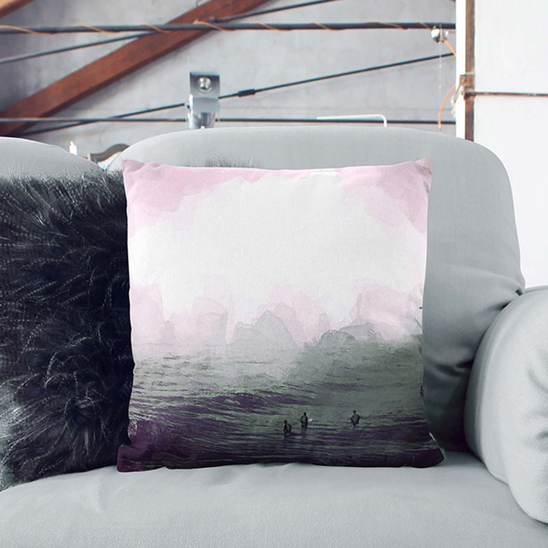 Surfers in the Water Cushion with Filling, 40cm H x 40cm W x 15cm D, White