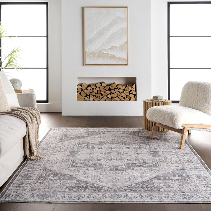  Vita SplashGuard Vintage Medallion Machine Washable Area Rug, Square 6'