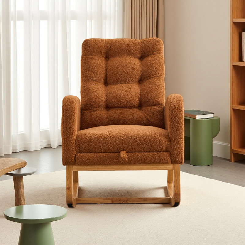 Chaise berçante avec repose-pieds à haut dossier, Beige en double