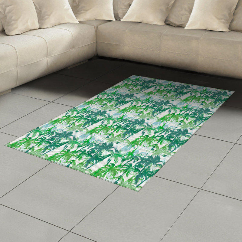 Tapis décoratif à haute densité en fibres de polyester Palm Leaf, Rectangle— 4 pi x 5 pi 8 po
