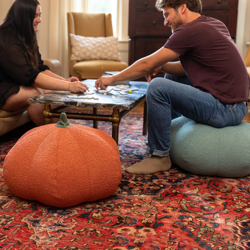 Pouf citrouille The Holiday Aisle® - luxueux repose-pieds pour les décorations d'automne et d'Halloween, Similifourrure