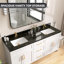 Lavabo de comptoir rectangulaire encastré en céramique noir mat 66 po x P 22 po avec double comptoir et comptoir de 4 po. Dosseret en H et trous de robinet pré-percés