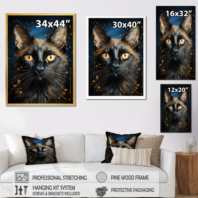 Siamese Serenade Cat I - décoration murale chat, H 40 po x l 30 po x P 1,5 po, Cadre simple blanc