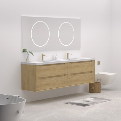 Meuble-lavabo mural double 84 po avec résine intégrée 84 po