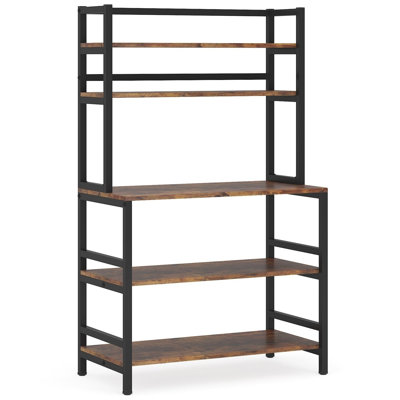Tribesigns 5-Tier Industrial Kitchen Baker's Rack with Storage Shelves, Kitchen Utility Shelf with Large Countertop & Hutch, Microwave Stand, Coffee Bar Cabinet, Freestanding Storage Organizer for Kitchen, Dining Room & Pantry