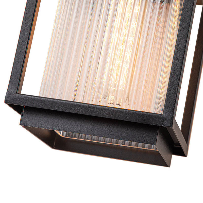 IP23 1-Light Square Outdoor Indoor Lantern Wall Sconce With Clear Striped Glass(2 Pack)