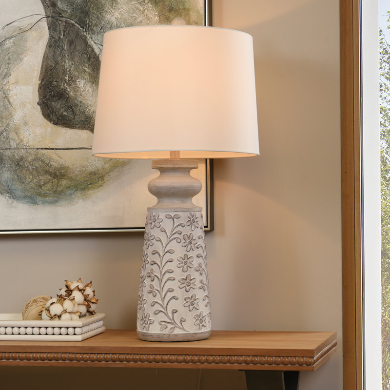 Daltry - Lampe de table traditionnelle - Greyson et blanc frotté - Abat-jour blanc cassé
