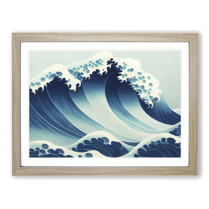 XH1022-1330X Beautiful Japanese Wave - Single Picture Frame Print, 25cm H x 34cm W x 2cm D, Oak Framed