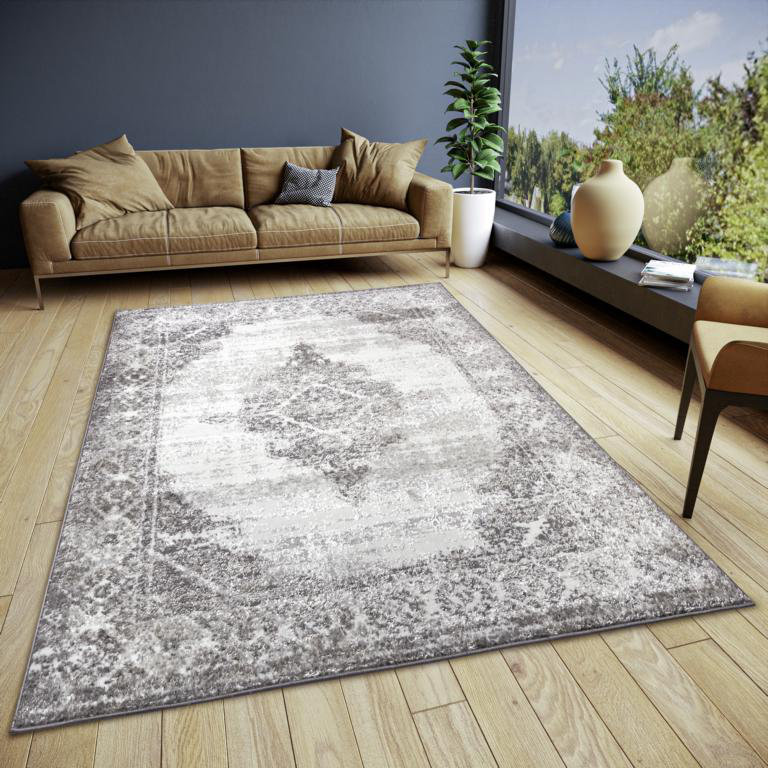 Shine - Retro Teppich, Orientalischer Kurzflor, Vintage, Wohnzimmer, Schlafzimmer – Creme Schwarz