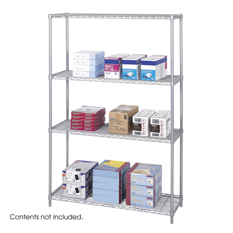 Étagère industrielle à 4 tablettes en fil de fer - 48 po x 18 po, Gris métallisé