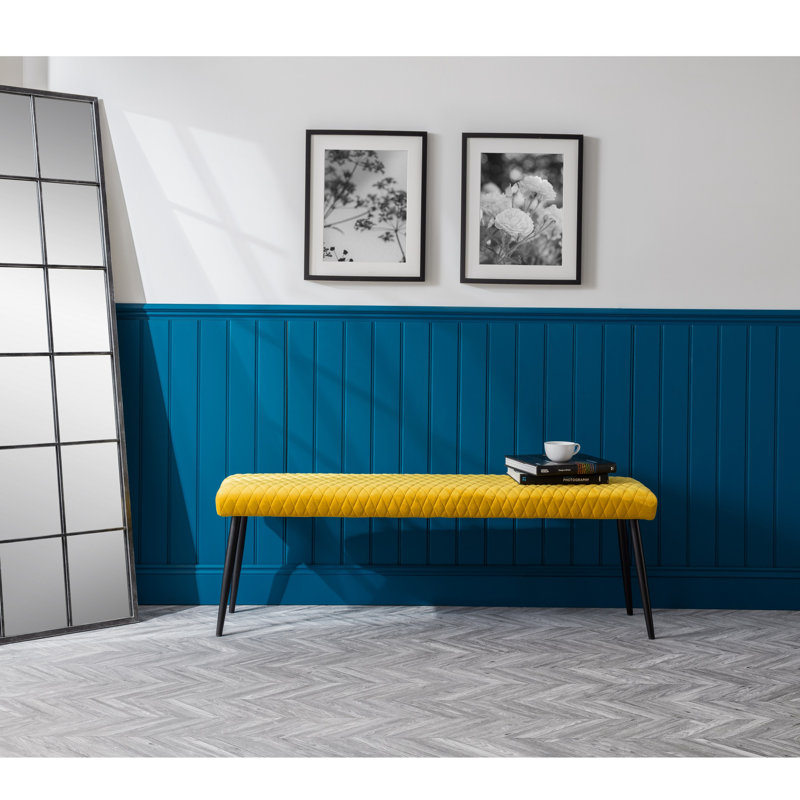 Wynnfield Velvet Upholstered Bench, Mustard
