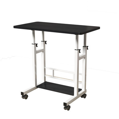 Adjustable Height Mobile Standing Desk, 31.5" x 15.75" Rolling Laptop Table with Storage Basket, Portable Sit to Stand Workstation with Locking Casters for Small Spaces, Home Office, Treadmill