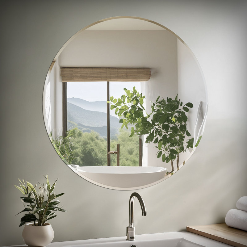 Miroir mural rond biseauté sans cadre | Miroir circulaire pour salle de bain, vestibule, décoration murale